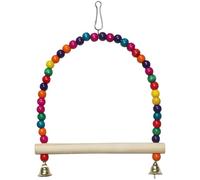 Bird Swinging Tool, Multi Color Wooden Budgie Hanging Toy with Bells, Parakeet Hanging Toy for Small Birds, Chewing Standing Exercise Perch Hammock, Colorful Pet Bird Cage Accessories for Budgies