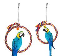 Bird Swinging Toy,Cotton Round Hanging Rope Toy,Bird Perches Toy Parrot Toy Boredom Breaker Pet Accessory for Budgie Cockatiels Conures Finches Small Parakeets (dark blue + red)