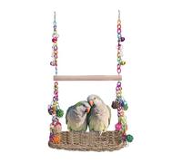 Bird Swings For Parakeets - Waterweed Rattan Wood Metal PP 29x18x40cm | Seagrass Woven Hammock Chew Toys | Cockatiel Parrot Conure Lovebird Finch Cage Accessories For Standing Climbing Bird Swings For