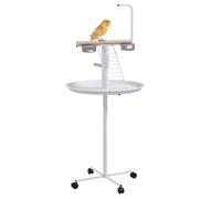 Bird Table Four Wheels, Perches, Stainless Steel Bowls, Round Tray