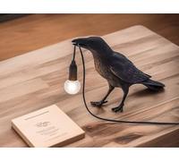 Bird Table Lamp, Black Resin Crow LED Desk Lamp with E27 Base, Modern Table Bird Light, Creative Plug in Cord Raven Stand Art Decor Lamps for Bedroom, Office, Home, Living Room Decoration