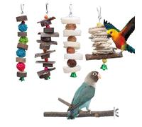 Bird Teether Toys - Wooden Chew & Cage Accessories,5 Pieces Cage Toys for Small Birds | for Finches, African Gray, Cockatiels, NINFA and Australian Parakeets