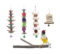 Bird Teether Toys - Wooden Chew & Foraging Perch - 5 Pieces Natural Toys & Hanger Holders - For Finch Feet, African Grey, Cockatiel, Nymph and Parakeets Australia
