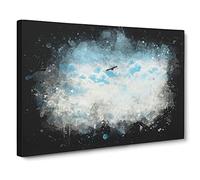 Bird Through The Clouds Paint Splash Modern Art Canvas Wall Art Print Ready to Hang, Framed Picture for Living Room Bedroom Home Office Décor, 24x16 Inch (60x40 cm)