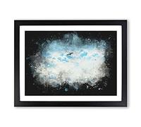 Bird Through The Clouds Paint Splash Modern Art Framed Print | A4 Black Framed Wall Art | Ready to Hang | Modern Landscape Picture | Living Room Bedroom Lounge Office