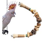 Bird Toy for Parrots - Cage Toy with Chew Toy and Biting Games - Natural Wooden Cage Accessories with Pine Cones and Cord as for Parrots, Cockatiels, Lovebirds &