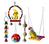 Bird Toy Set, 5-Piece with Vine Ladder, Ball and Ring, Chewing Fun for Parrots and Pet Birds, Random Color Combination