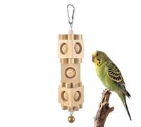 Bird Toys for Biting, Chewing and Gnawing, Hanging Wooden Block Chopping and Grinding Set for Birds, Parakeet Foraging Toy with Bell, for Cockatoo Indoor Cages