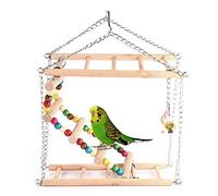 Bird Toys for Parakeets, 2 Layer Bird Wooden Ladder Bridge Parrots Toys Budgie Toys Hammock Swing Parrots Toy Bird Cage Hanging Accessories for Small Parakeets Cockatiels, Lovebirds, Conures