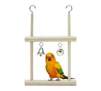 Bird Toys for Parakeets - Wooden Hammock Swing with Bell, Interactive Chewing Climbing Perch | Natural Wood Hanging Play Gym for Cockatiel Conure Lovebird Canary Finch Cage Enrichment Small Pet