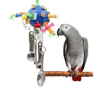 Bird Toys for Playground, Parakeet Toys with Plastic Ball Wooden Decor and Metal Spoons for Chewing, Bird Cage Accessories for African Grey Budgies Cockatiels Lovebirds Quakers Small to Medium Birds