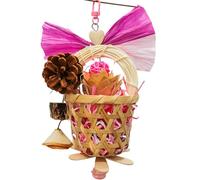 Bird Toys Foraging Shredder Hanging Toys Rope Perch with Bell Parakeet Toy Parrot Swing Climbing Standing Toys Bird Cage Accessories for Conure Cockatiel Budgies Lovebird, Pink