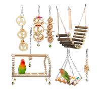 Bird Toys Parrots, Colorful Chewing Toys, Bird Swing Set, 8 Piece Fun Activity Kit, Sturdy Play Enrichment Accessories for Training Climbing Macaws Lovebird Conures Cockatoos Pet Cage Home
