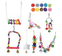Bird Toys Set for Small and Medium Parrots, 17 Packs Sepak Takraw Hanging Chain Bell String - Natural Wood Material, Interactive Swing, Parrot Exercise and Entertainment