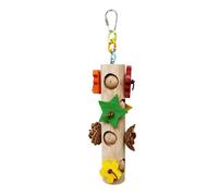 Bird Toys - Wooden Parrot Chew Toys for Macaws Lovebirds Conures | Natural Timber with Hanging Rope Beads and Bells, Enrichment Play Activity for Climbing Pecking Training Entertainment