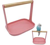 Bird Training Stand Bird Perch Small Parrot Perch with Removable Tray Tabletop for Budgie Cockatiel Canary Conure Wood Pink