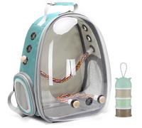 Bird Traval Carrier Cage, Clear Space Capsule Astronaut Backpack to Carry Parakeet Cockatiel Parrot with Metal Tray Bird Feeder Wood Perch, Vet Transport School Bag