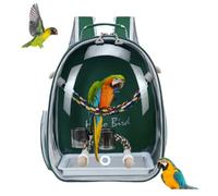 Bird Traval Carrier Cage, Multi Vent Holes Clear Space Capsule Astronaut Backpack to Carry Parakeet Cockatiel Parrot with Metal Tray Wood Perch, Vet Transport Book Bag (Green)