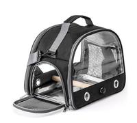 Bird Travel Carrier Bag With Standing Perch and Stainless Steel Tray, Lightweight Small Bird Carrier for Parrot, Small Animals Travel Cage, Pet Transparent Breathable Carrier (Black)