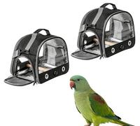 Bird Travel Carrier Bag with Standing Perch and Steel Tray, Transparent Breathable Parrot Transport Cage for Budgies Conures Hamsters, Foldable Lightweight Pet Outing Backpack (2PCS)