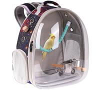 Bird Travel Carrier Cage, Space Capsule Clear Bubble Window Backpack to Carry and Transport Small Birds Like Parakeet Cockatiel Conure Budgies Parrot to Vet and Outdoor Adventure (Galaxy Blue, Large)