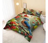Bird Tree Green Coverless Duvet King Size 7.5 Tog, Natural Aesthetic Soft Comforter Set for Boys Girls Adults, Lightweight Bedding, Easy Care Quilt for Bedroom Decor W&324