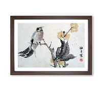Bird Upon a Branch by Ren Yi Framed Print | A2 Walnut Framed Wall Art | Ready to Hang | Modern Nature Picture | Living Room Bedroom Lounge Office