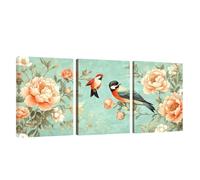 Bird Wall Art Peony Canvas Wall Art Wooden Framed, Set of 3 Modern Artwork Painting on Canvas Print Pictures Posters for Living Hallway Stairs Bedroom Bathroom Room Decor Ready To Hang 40x50cm U1-765