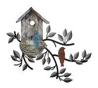 Bird Wall Decor, 11.8x10.6in Metal Tree with Birdhouse, Hanging Metal Wall Art, Vintage Decor for Outside Indoor Garden Yard Fence Park