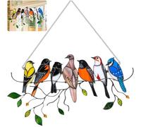 Bird Wall Decor Garden Fence Decorations,Multicolor Birds On A Wire Window Suncatchers Hanging Ornament,Garden Suncatcher Birds Ornaments,Sun Catcher For Outdoor Garden Home Window Fence Decorations