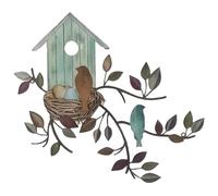 Bird Wall Decor, Metal Iron Tree Branch Sculpture with Birdhouse (12"x10.6")