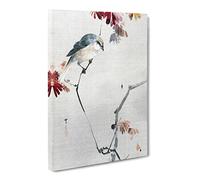 Bird Watching A Spider By Watanabe Seitei Asian Japanese Canvas Wall Art Print Ready to Hang, Framed Picture for Living Room Bedroom Home Office Décor, 24x16 Inch (60x40 cm)