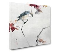 Bird Watching a Spider by Watanabe Seitei Asian Japanese Canvas Wall Art Print Ready to Hang, Framed Picture for Living Room Bedroom Home Office Décor, 14x14 Inch (35x35 cm)