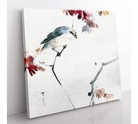 Bird Watching a Spider by Watanabe Seitei Asian Japanese Canvas Wall Art Print Ready to Hang, Framed Picture for Living Room Bedroom Home Office Décor, 50x50 cm (20x20 Inch)