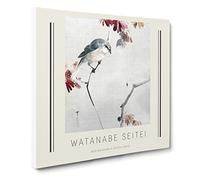 Bird Watching A Spider By Watanabe Seitei Exhibition Museum Asian Japanese Canvas Wall Art Print Ready to Hang, Framed Picture for Living Room Bedroom Home Office Décor, 14x14 Inch (35x35 cm)
