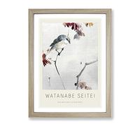 Bird Watching A Spider By Watanabe Seitei Exhibition Museum Asian Japanese Framed Print | A4 Oak Framed Wall Art | Ready to Hang | Asian Nature Picture | Living Room Bedroom Lounge Office