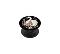 Bird Watching Swan Floral Wreath Portrait PopSockets Adhesive PopGrip
