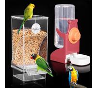 Bird Water Dispenser, Automatic Bird Feeder for Cage,No Mess Bird Feeder, Parakeet Seed Container Food Feeder Drinker for Cage, Parrot Feeder Cage Accessories，Cockatiel Canary Lovebirds Budgies (Red)
