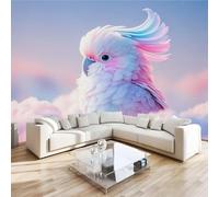 Bird White Mural Wallpaper 3D Effect White Clouds Lovely Non-Woven Self-Adhesive Wallpaper Removable Large Photo Sticker TV Background Wall Decor for Living Room Bedroom 400x2800 cm