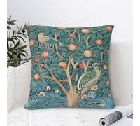 Bird William Morris Greenery Forest Animal Pheasant Fox Blue Green Floral Decorative Cushion Cover 45 x 45 cm Cosy Soft Pillowcase Aesthetic Cushion Cover for Home Decor Sofa Living Room