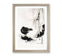 Bird & Willow Tree In The Snow By Shibata Zeshin Asian Japanese Framed Print | A2 Oak Framed Wall Art | Ready to Hang | Asian Floral Picture | Living Room Bedroom Lounge Office