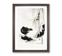 Bird & Willow Tree In The Snow By Shibata Zeshin Asian Japanese Framed Print | A3 Walnut Framed Wall Art | Ready to Hang | Asian Floral Picture | Living Room Bedroom Lounge Office