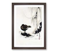 Bird & Willow Tree in The Snow by Shibata Zeshin Framed Print | A2 Walnut Framed Wall Art | Ready to Hang | Modern Floral Picture | Living Room Bedroom Lounge Office