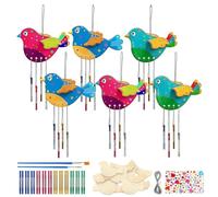 Bird Wind Chime Crafts, 6 Pack Wind Chimes for Garden, Wooden Wind Chimes Outdoor Indoor Decoration, DIY Paint Art Activity, Party Decoration Birthday Gifts