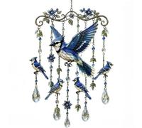 Bird Wind Decor with Stained Glass Inspired Artwork, Crystal Accent, Porch Patio Garden Window Display Balcony Window Ornament Crystal Accent Bird Artwork