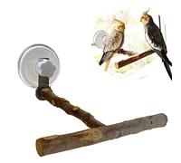Bird Window/Bath/Car/Travel Perch Stand with Suction Cup for Small and Medium Bird Parrot Parakeet Cockatiel Conure Budgie Lovebirds - (T-Type Wood WindowPerch)