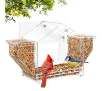 Bird Window Feeder - Acrylic Seed Tray Structure with Suction Cup Mounting, Clear View of the Bird House Platform, Removable Feeding Shelf Plate, Easy to Clean Perch Arrangement