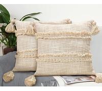 Bird Wing Decorative Throw Pillow Covers 18x18 Inch, Soft Boho Cotton Couch Cushion Pillow Covers for Home, Set of 2, Beige Color