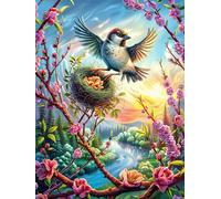 Bird with Eggs in A Blossom Branch 500 Piece Jigsaw Puzzle for Adults Scenery Science Fiction Jigsaw Family Board Game Night Add On Whimsical Colourful Design Home Decor 500 PCS