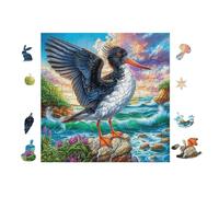 Bird with Rainbow Wings on Tropical Beach 100-piece Jigsaw Puzzle Set For Adults Teens 14+ Logic Skill Indoor Game Family Game Night Summer Durable Material 28x28cm